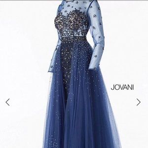 Embellished Jovani prom dress 53743 in navy